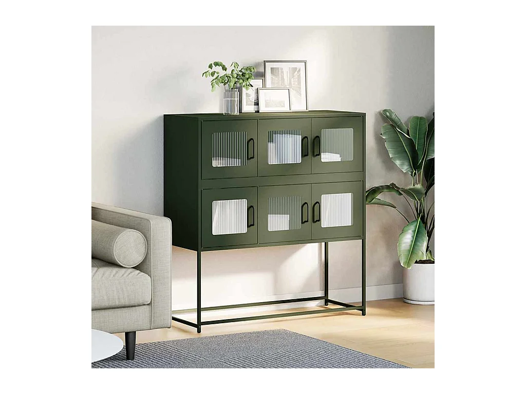 Buffet vert olive 100,5x39x107 cm acier laminé à froid