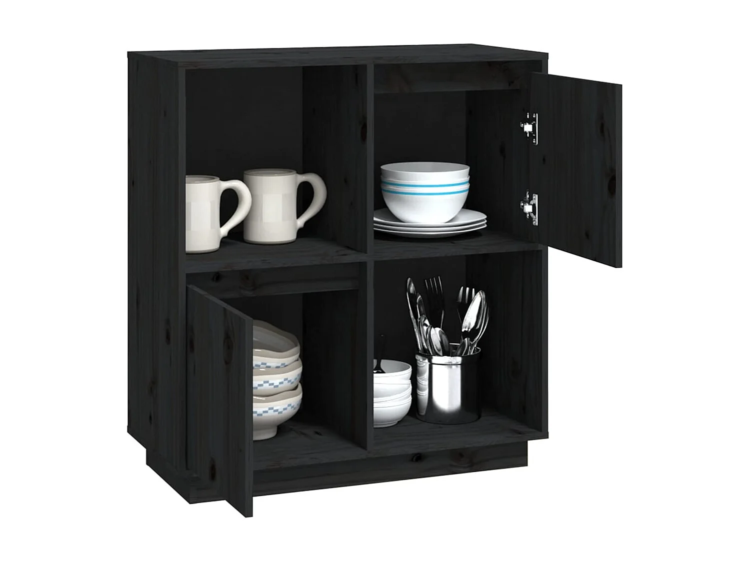 Buffet noir 74x35x80 cm bois massif de pin