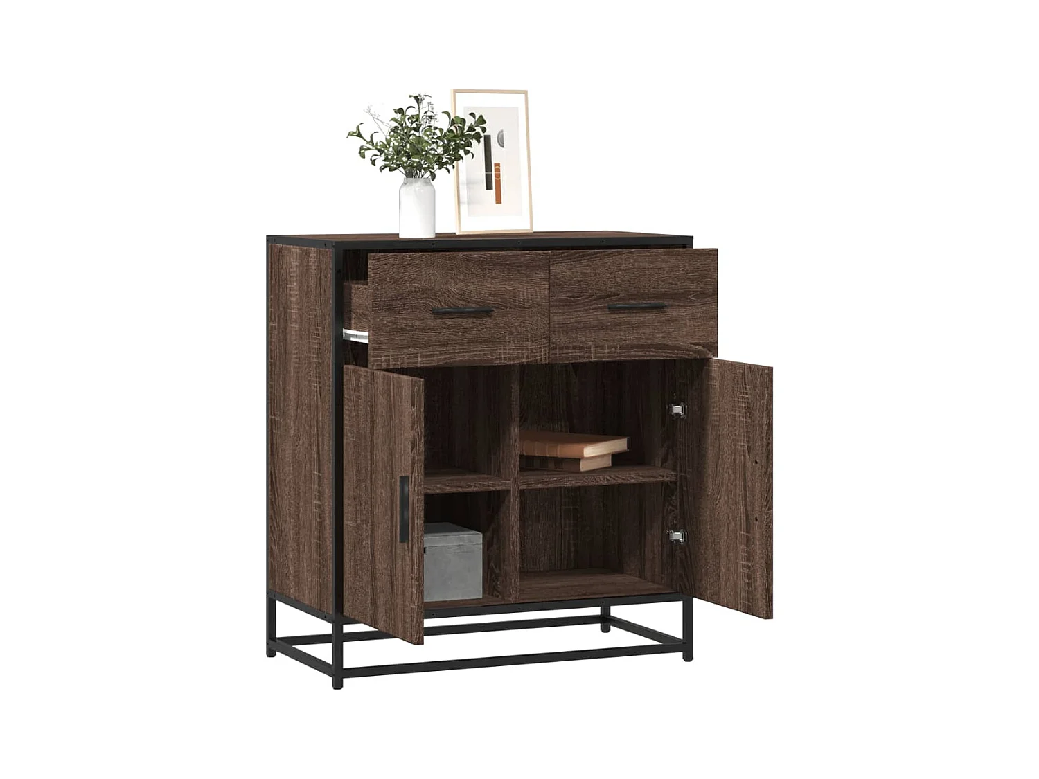 Credenza in rovere marrone 68x35x76 cm in legno ingegnerizzato