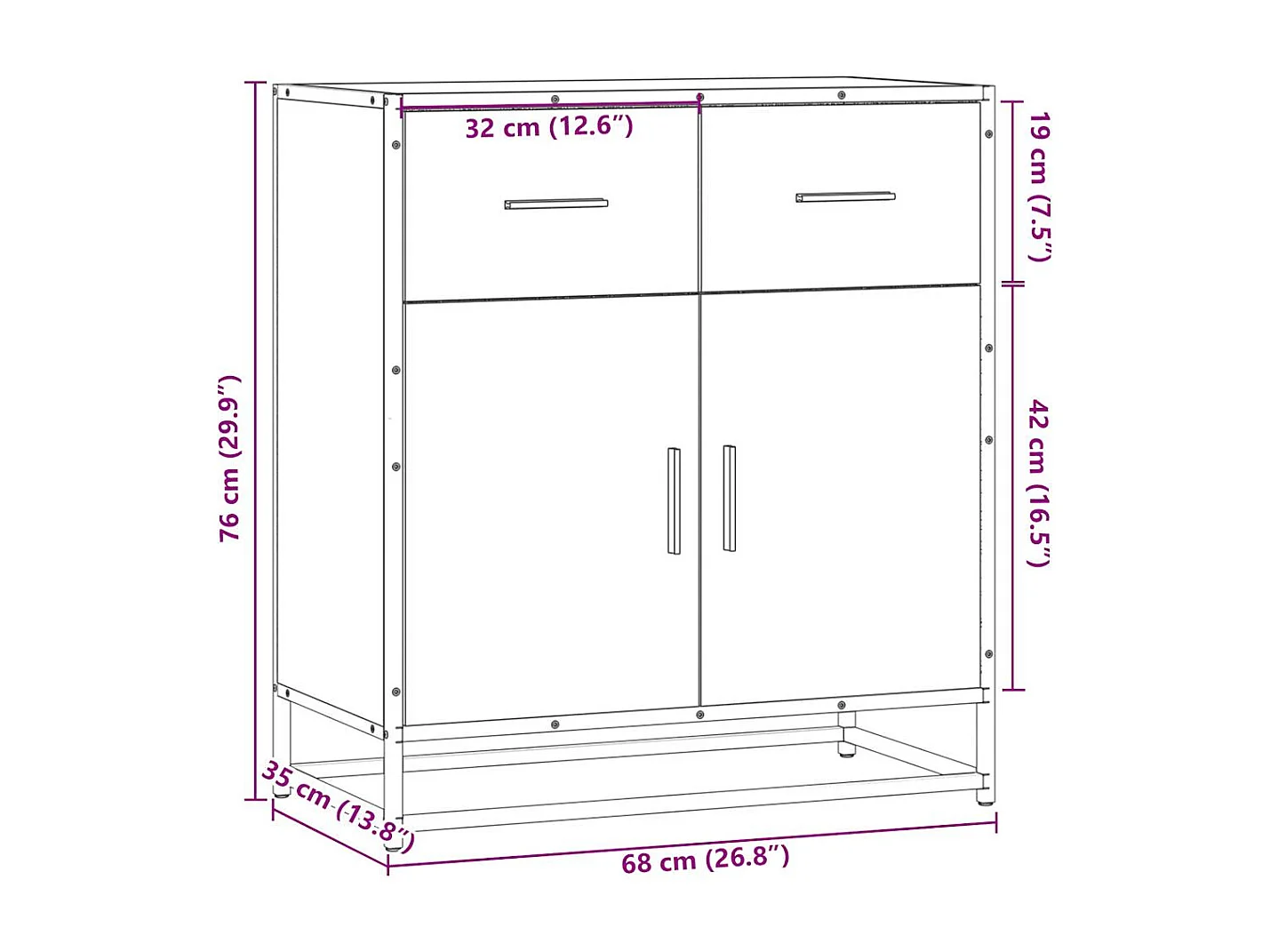Credenza in rovere marrone 68x35x76 cm in legno ingegnerizzato
