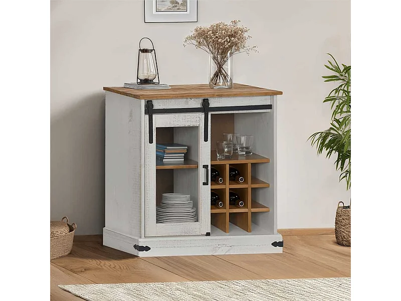 Buffet HALDEN porte coulissante blanc 80x40x80 cm bois massif