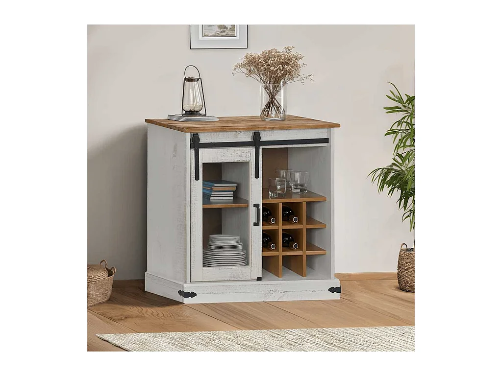 Buffet HALDEN porte coulissante blanc 80x40x80 cm bois massif