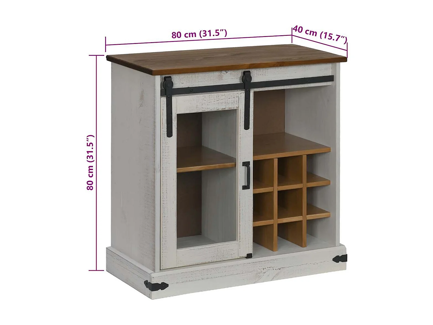 Buffet HALDEN porte coulissante blanc 80x40x80 cm bois massif