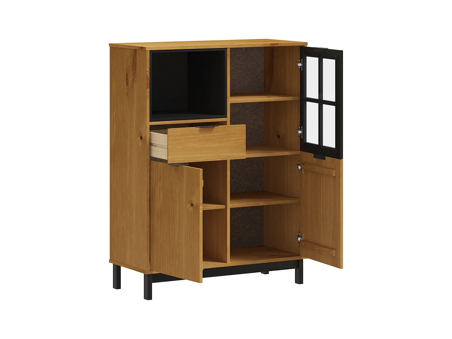 Buffet avec porte vitrée FLAM 92x40x122,5 cm bois massif de pin