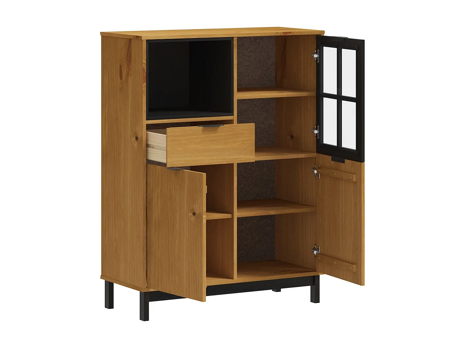 Buffet avec porte vitrée FLAM 92x40x122,5 cm bois massif de pin