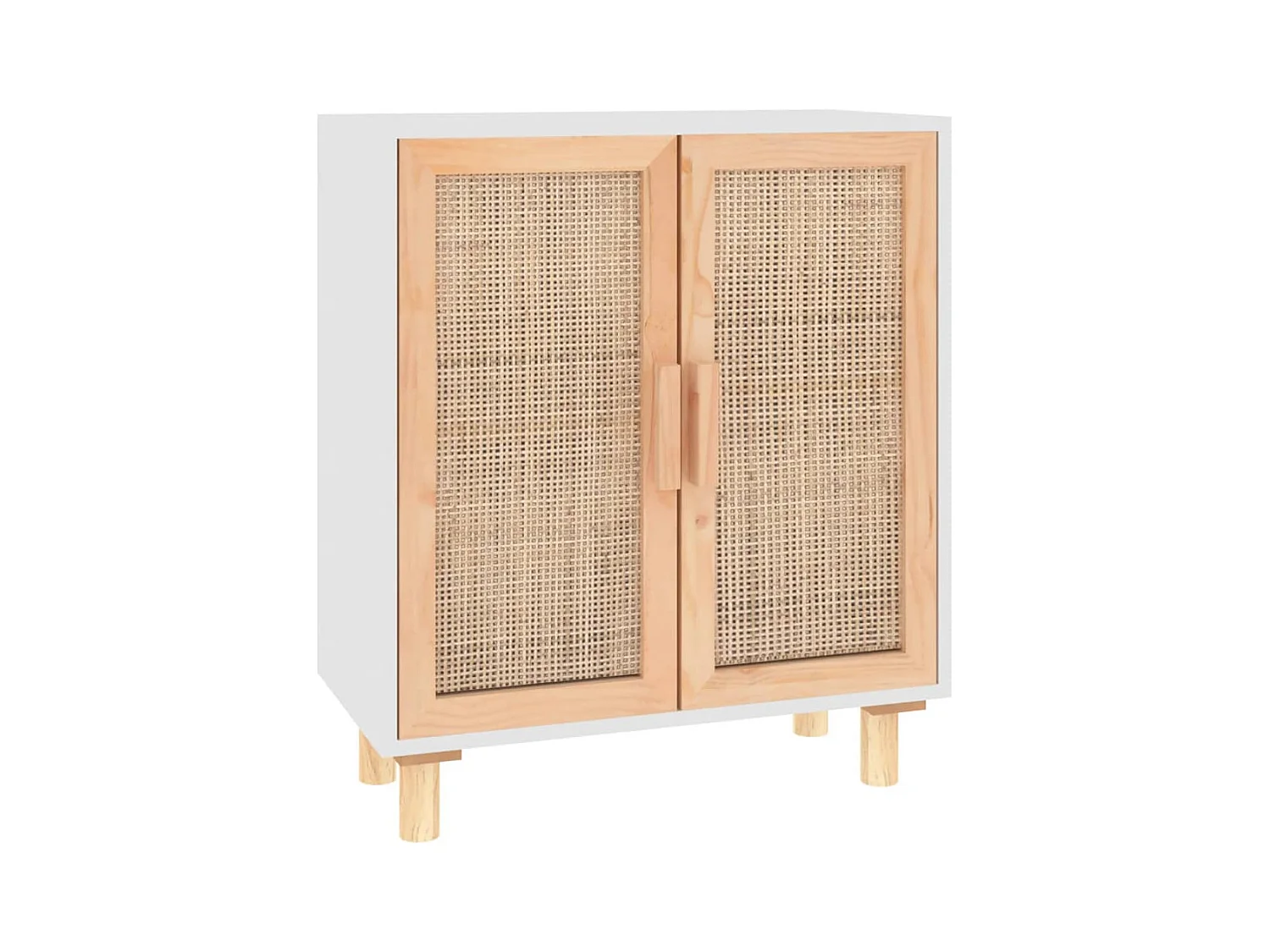 Buffet Blanc 60x30x70 cm Bois de pin massif et rotin naturel
