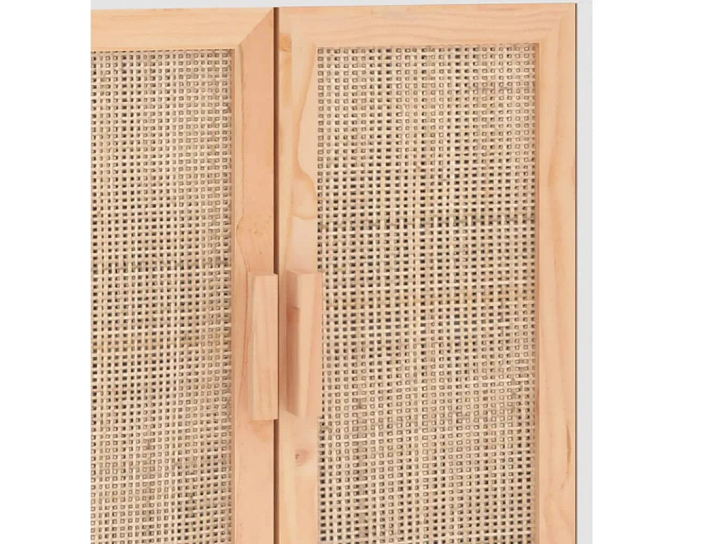 Buffet Blanc 60x30x70 cm Bois de pin massif et rotin naturel