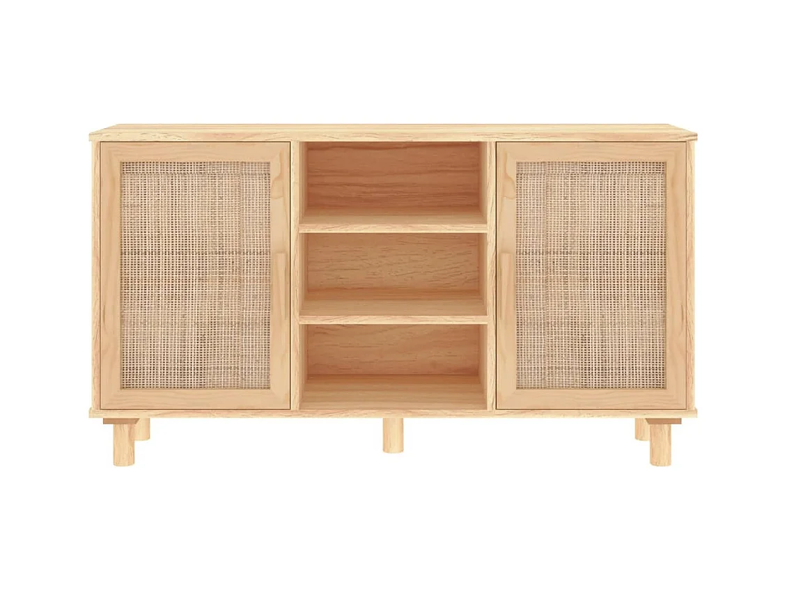 Braunes Sideboard 105x30x60 cm Massives Kiefernholz und natürliches Rattan
