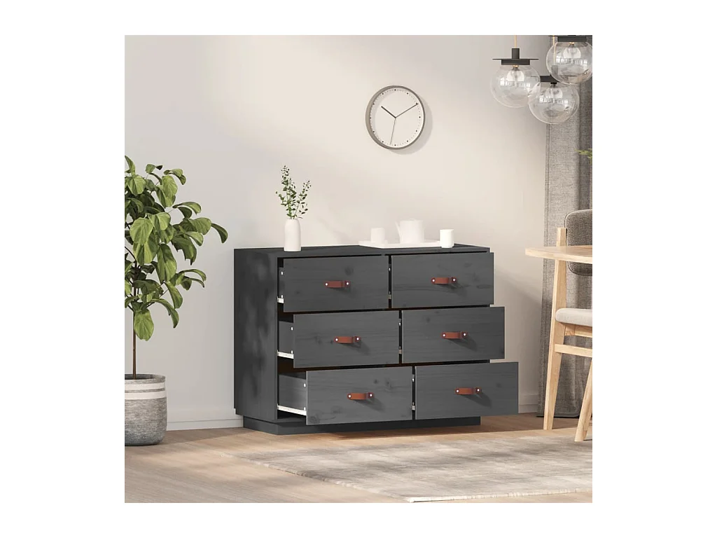 Buffet Gris 100x40x75 cm Bois massif de pin