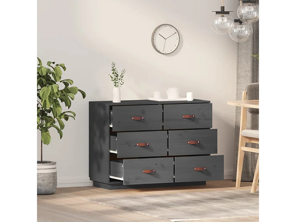 Buffet Gris 100x40x75 cm Bois massif de pin