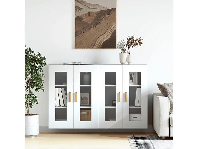 Armoires murales 2 pcs blanc bois d'ingénierie