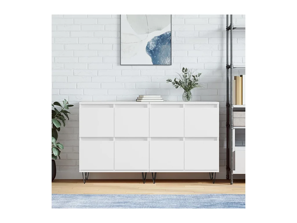 Buffets 2 pcs blanc bois d'ingénierie