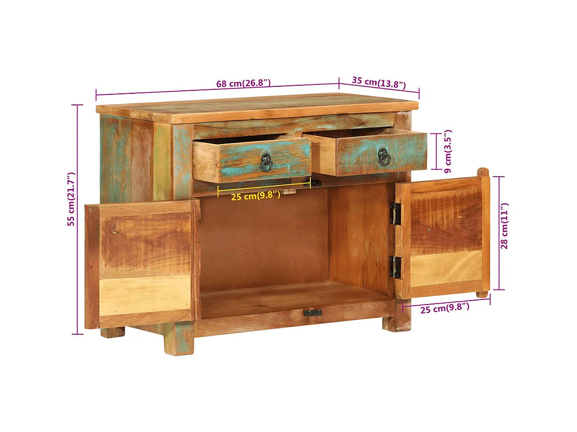 Buffet 68x35x55 cm bois massif de récupération
