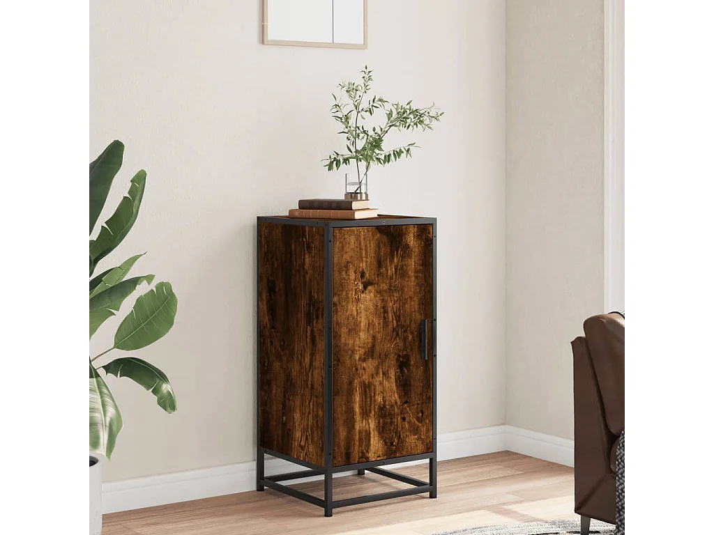 Credenza in rovere affumicato 35,5x35x76 cm in legno ingegnerizzato e metallo