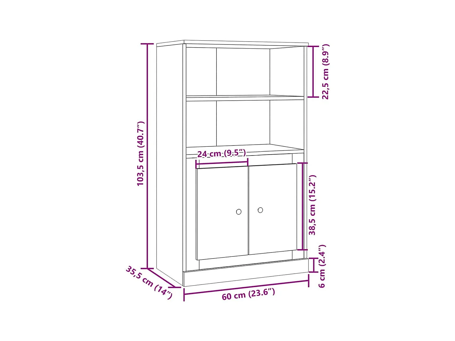 Buffet haut chêne artisanal 60x35,5x103,5 cm bois d'ingénierie