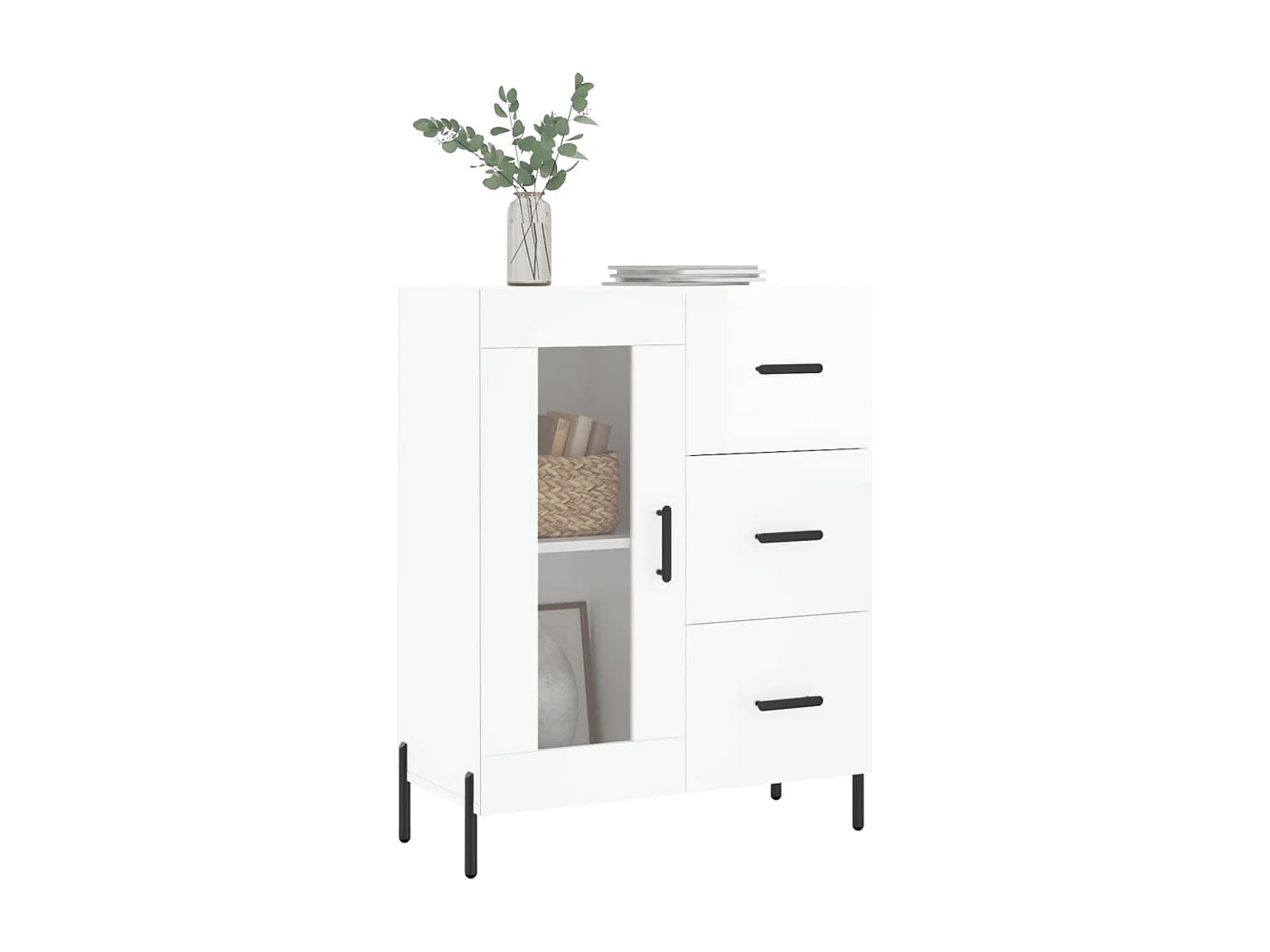 Buffet Blanc brillant 69,5x34x90 cm Bois d'ingénierie