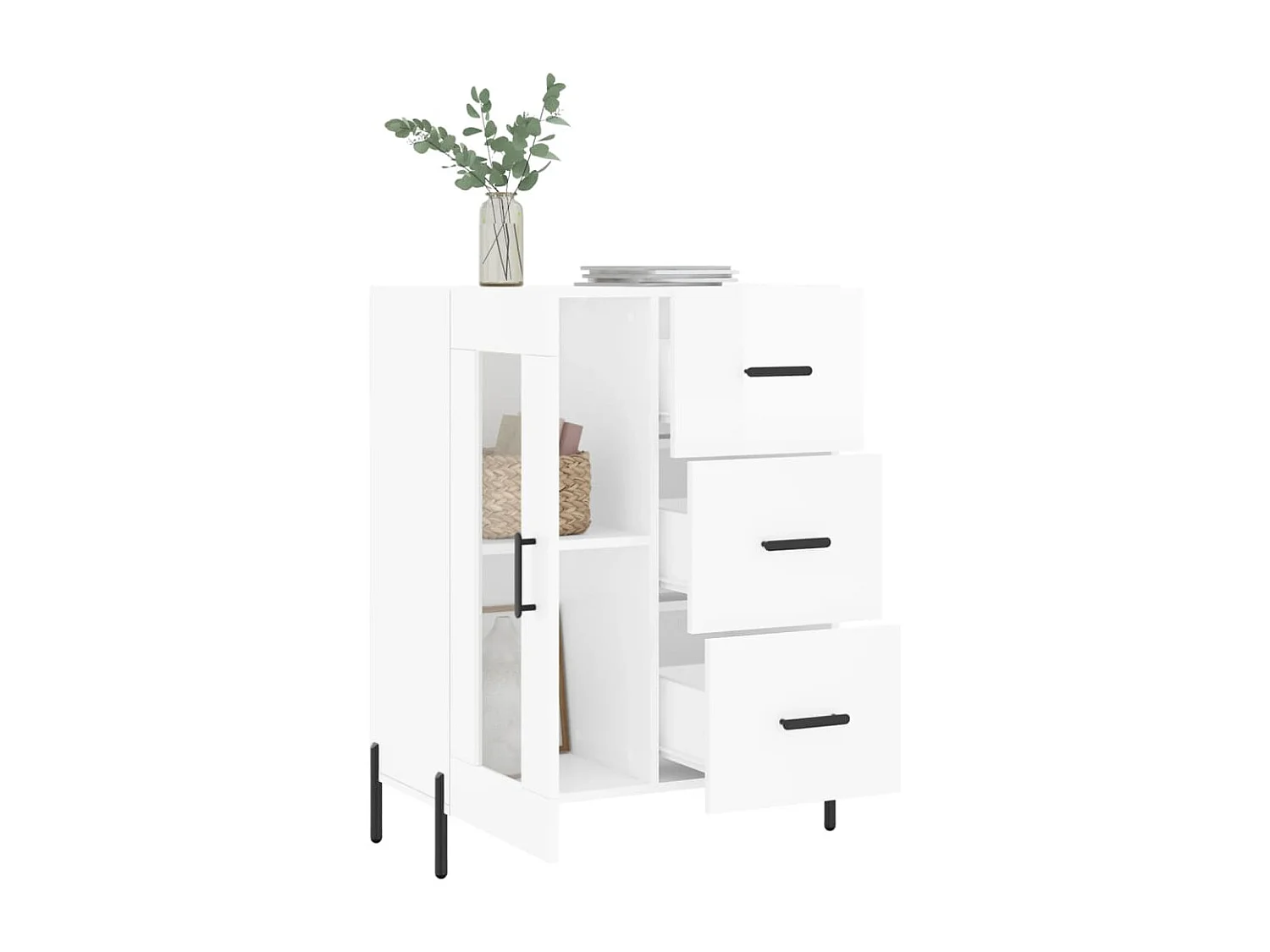 Buffet Blanc brillant 69,5x34x90 cm Bois d'ingénierie