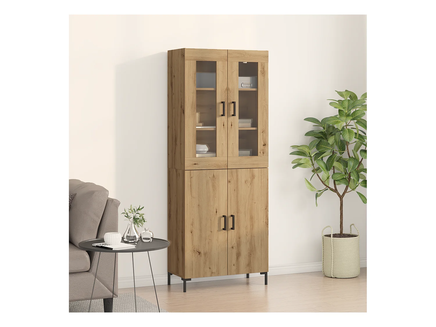 Buffet avec cabinet mural en chêne artisanal