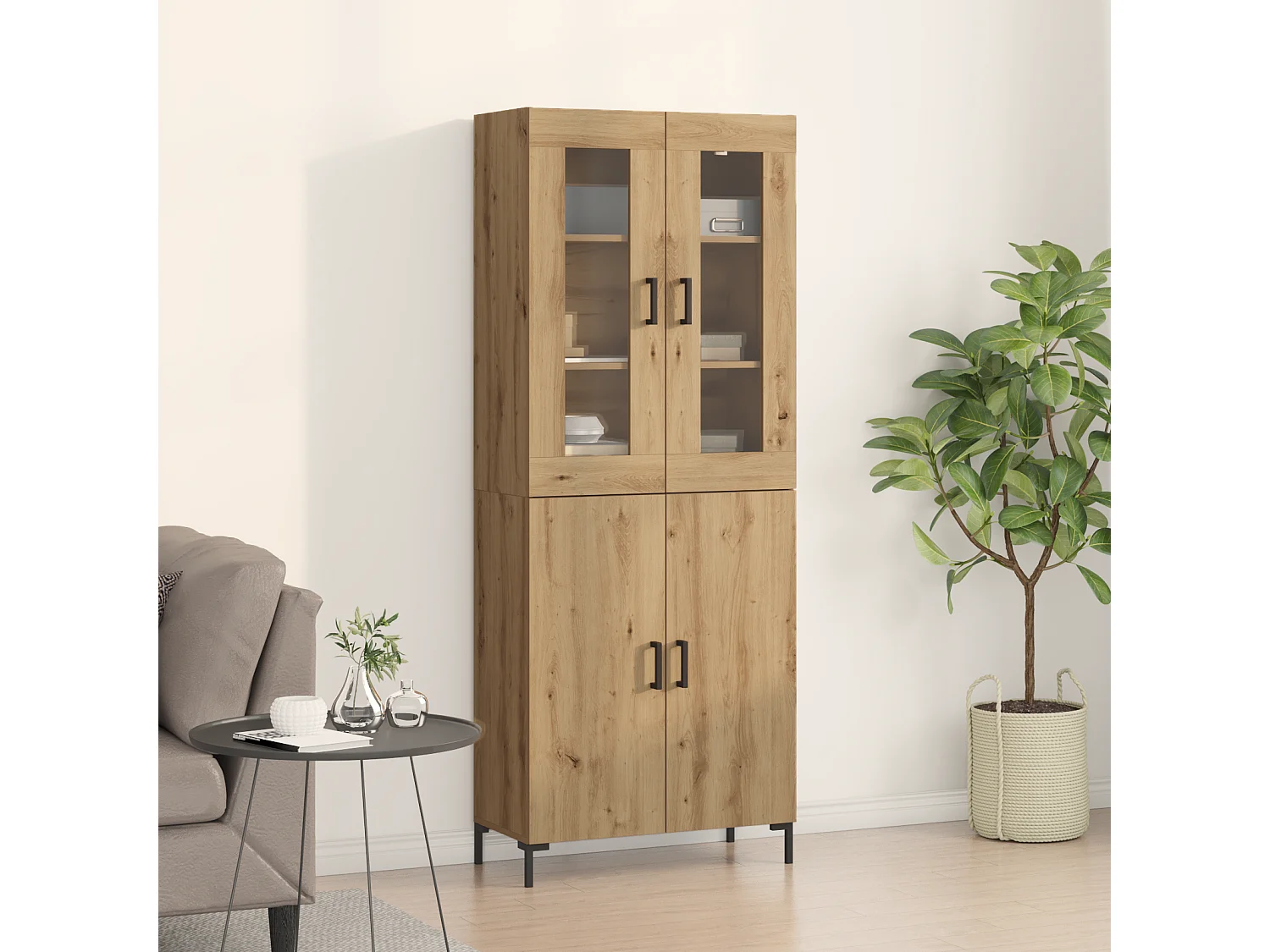 Buffet avec cabinet mural en chêne artisanal