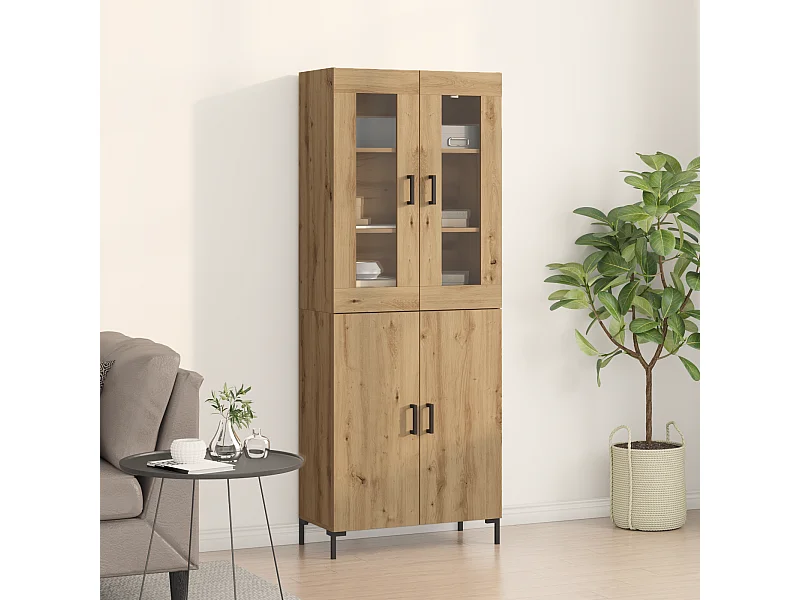 Credenza con pensile in rovere lavorato a mano