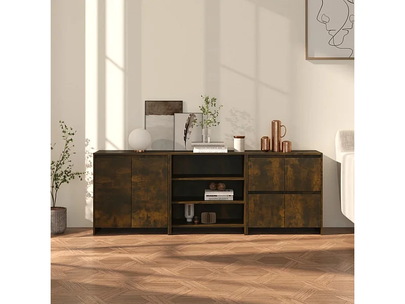 3-delige dressoirs Gerookt eikenhout Technisch hout