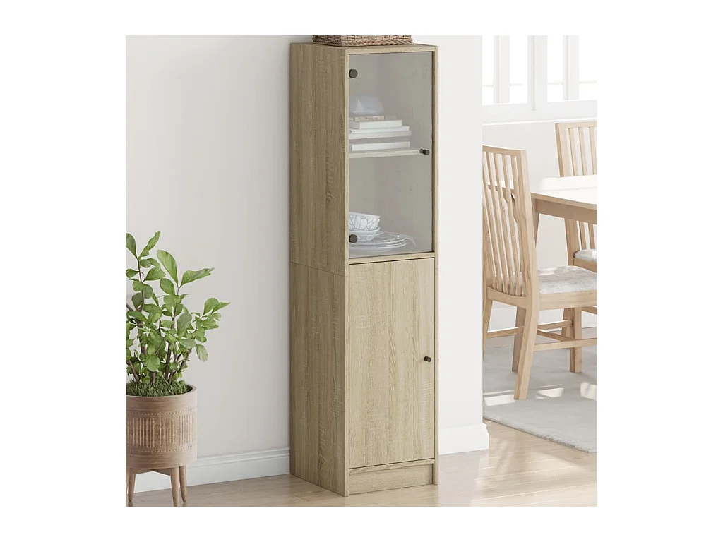 Buffet avec porte en verre chêne sonoma 35x37x142 cm