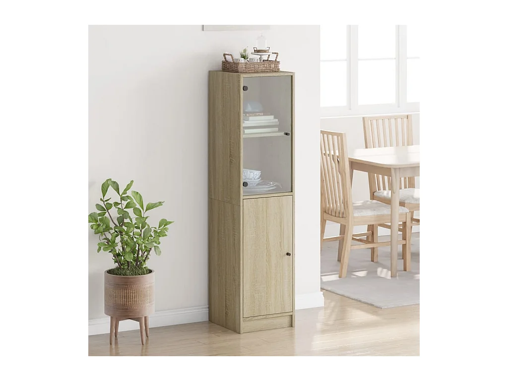 Buffet avec porte en verre chêne sonoma 35x37x142 cm