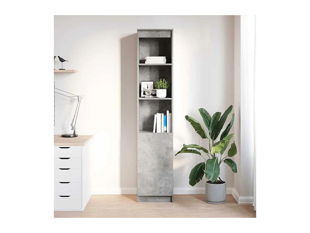 Buffet haut gris béton 37,5x35x180 cm bois d'ingénierie