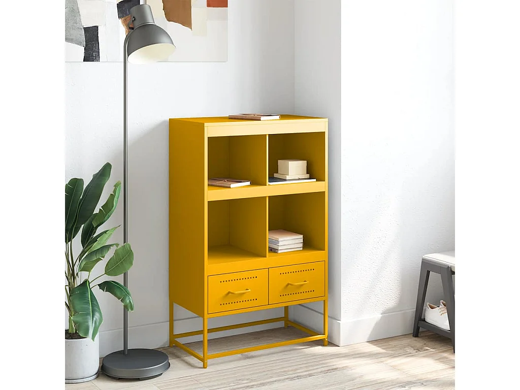 Mosterdgeel hoog dressoir 68x39x111,5 cm staal