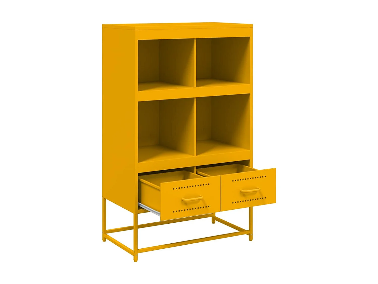 Mosterdgeel hoog dressoir 68x39x111,5 cm staal