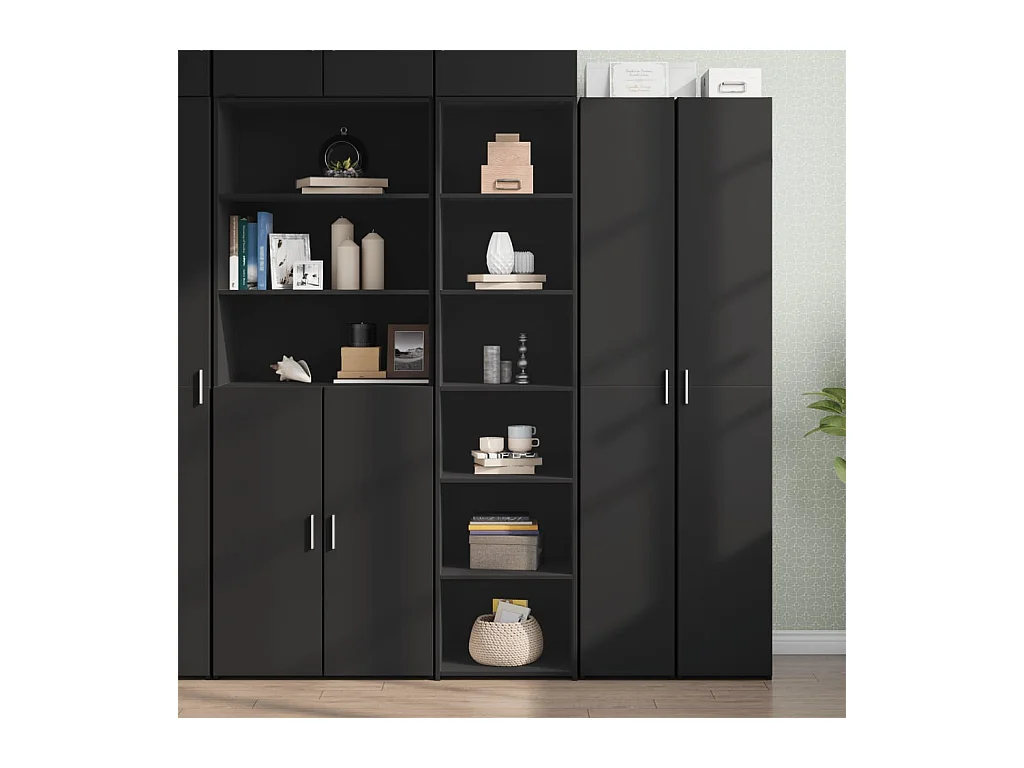 Buffet haut noir 45x41x185 cm bois d'ingénierie