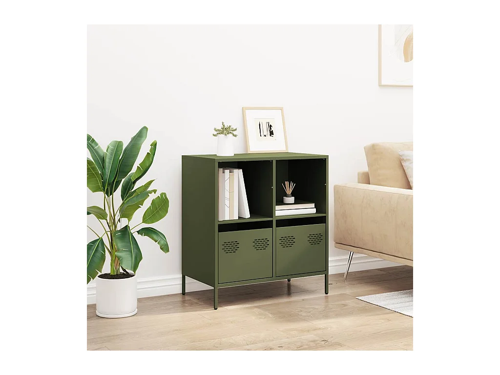 Olivgrünes Sideboard 68x39x73,5 cm kaltgewalzter Stahl
