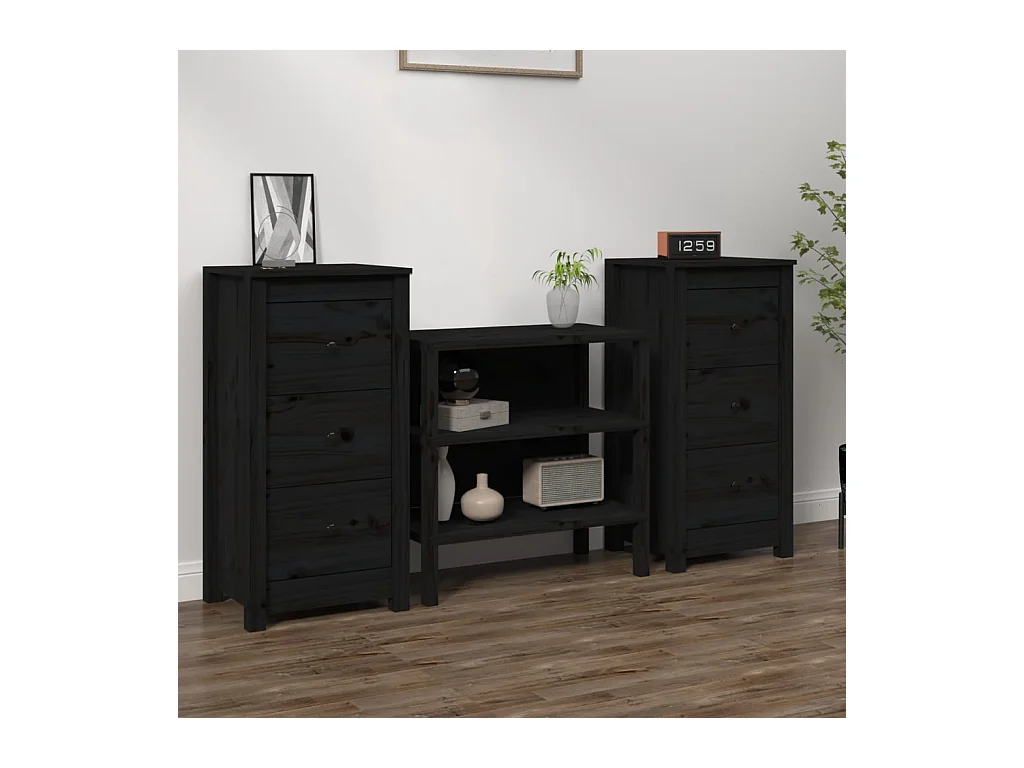 Buffets 2 pcs noir 40x35x80 cm bois massif de pin