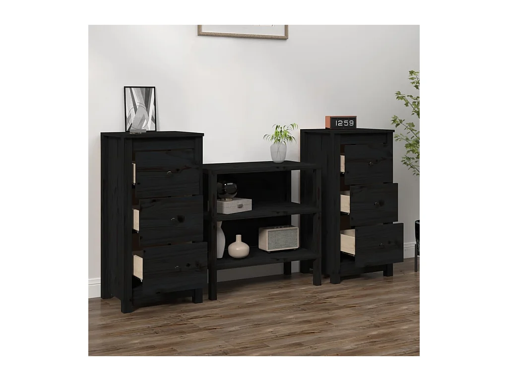 Buffets 2 pcs noir 40x35x80 cm bois massif de pin