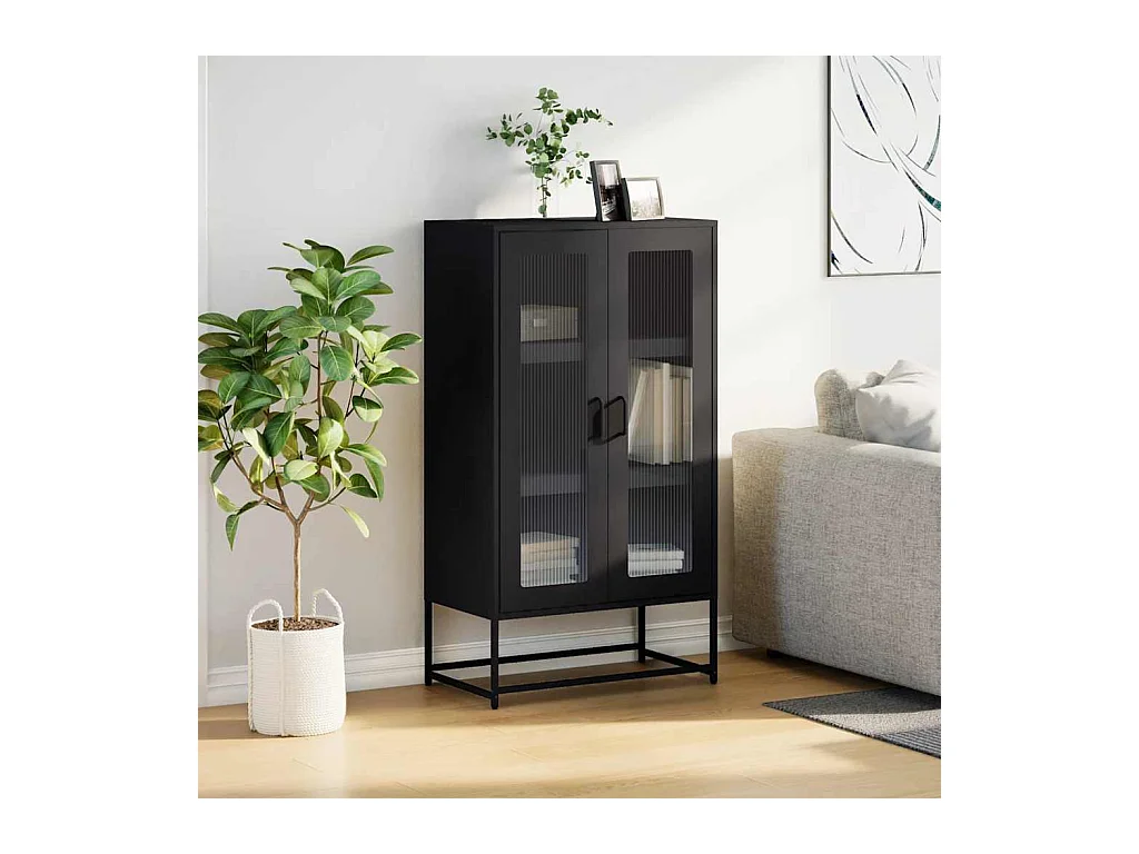 Buffet haut noir 68x39x123 cm acier