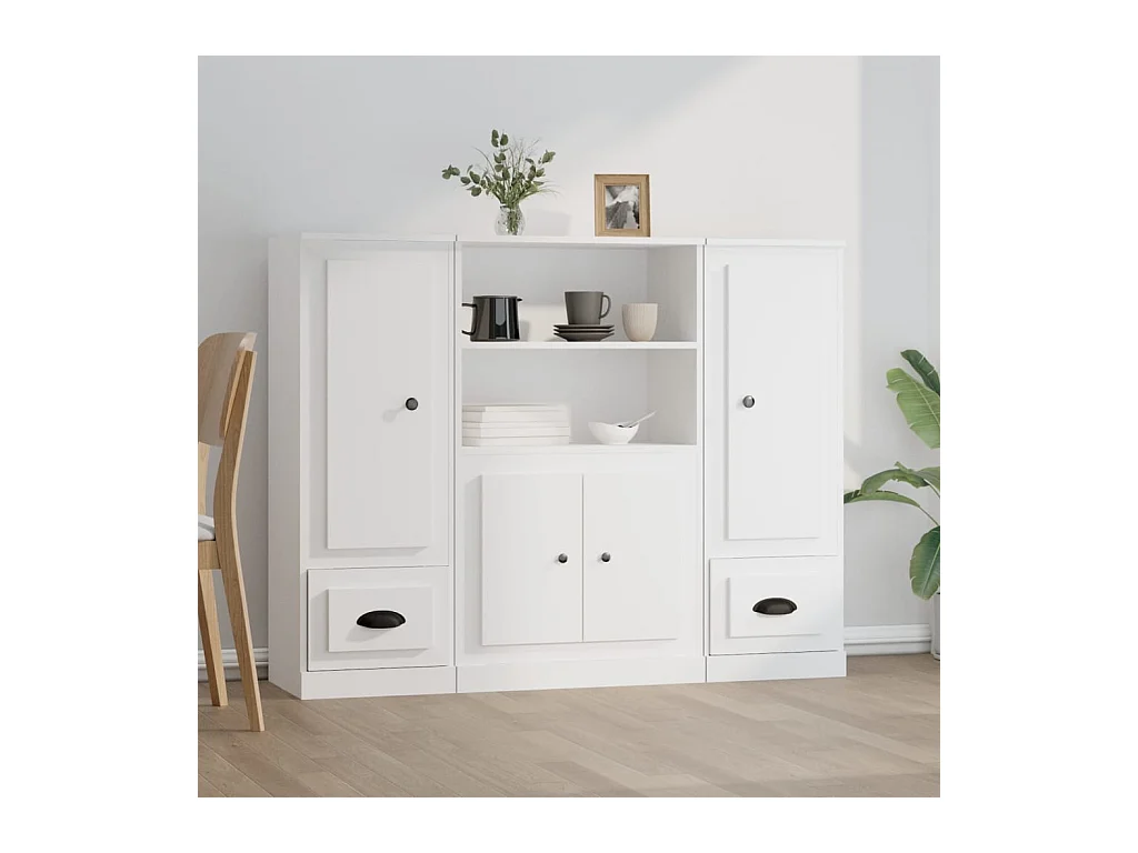 Buffets 3 pcs blanc bois d'ingénierie