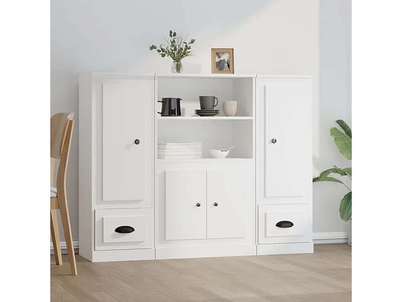 credenze in legno ingegnerizzato bianco a 3 pezzi