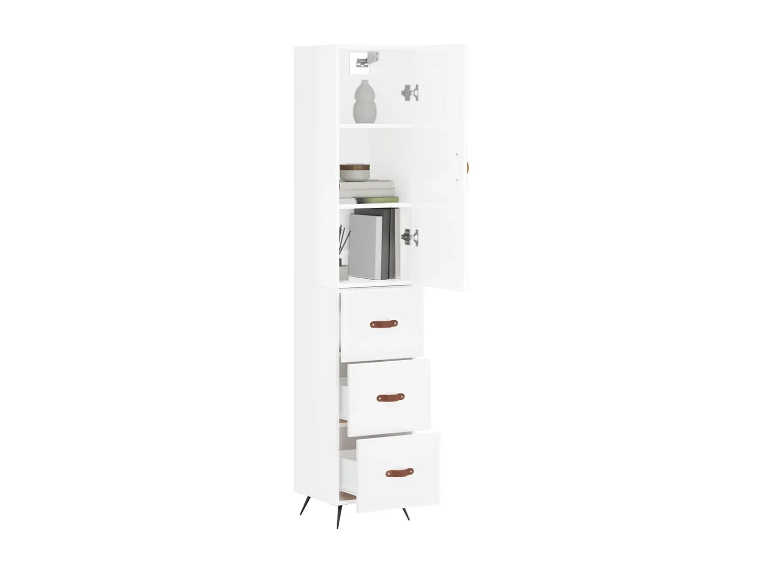 Credenza alta Bianco lucido 34,5x34x180 cm Legno composito
