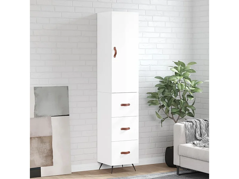 Credenza alta Bianco lucido 34,5x34x180 cm Legno composito
