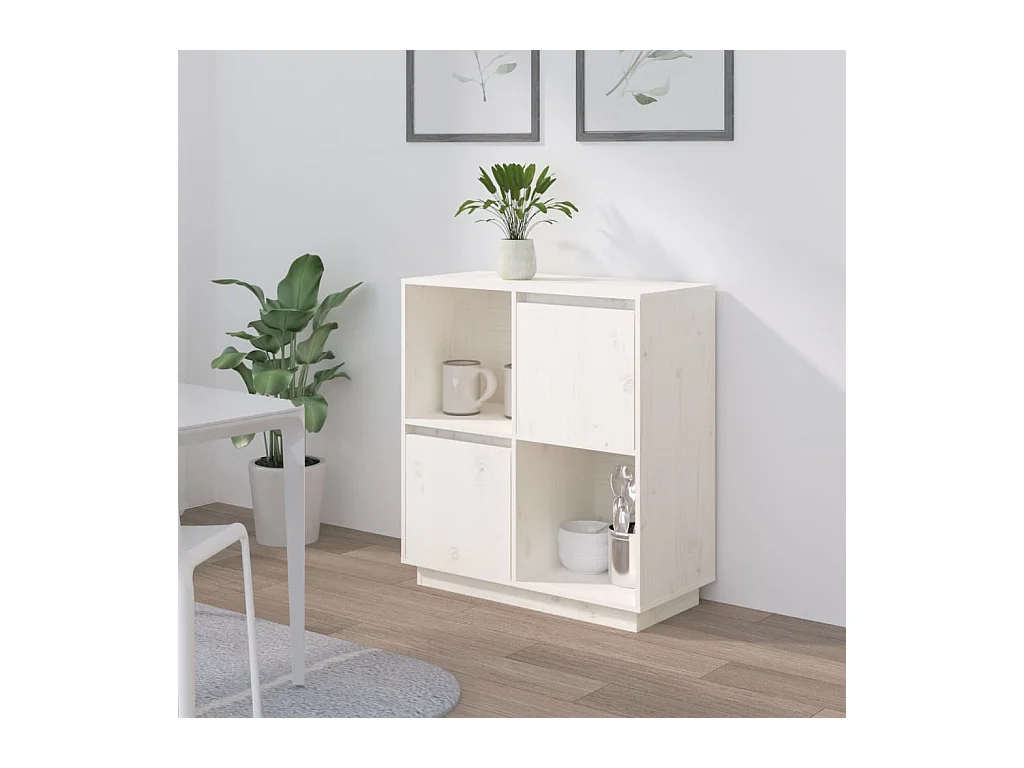 Buffet blanc 74x35x80 cm bois massif de pin