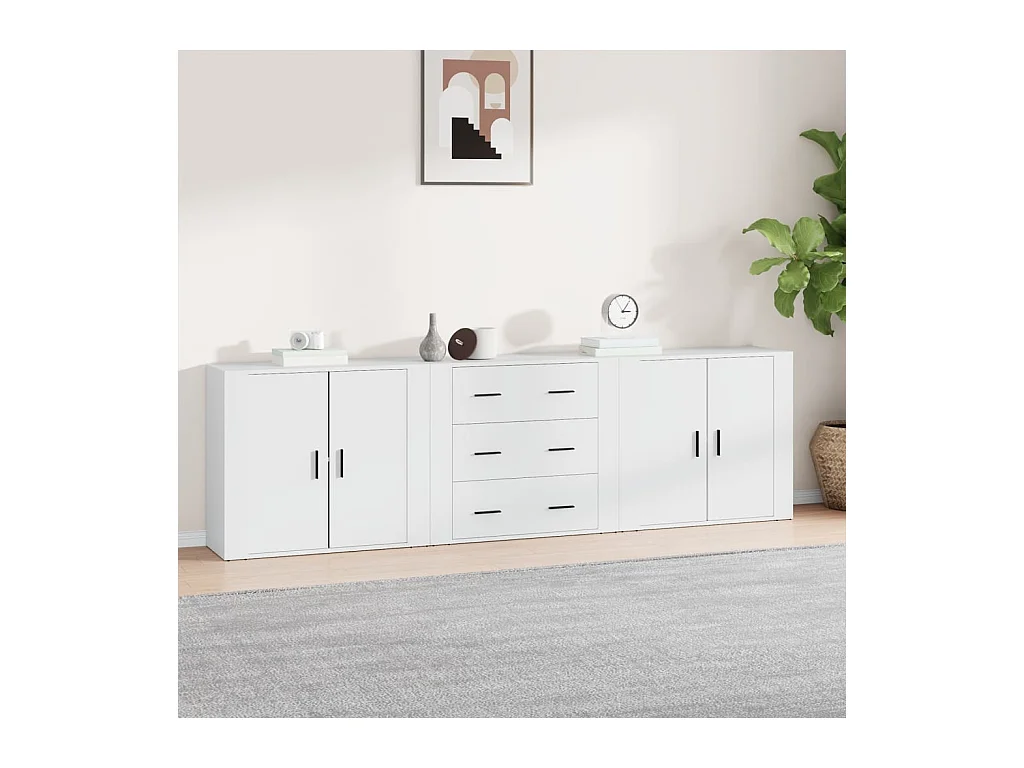 Buffets 3 pcs Blanc Bois d'ingénierie