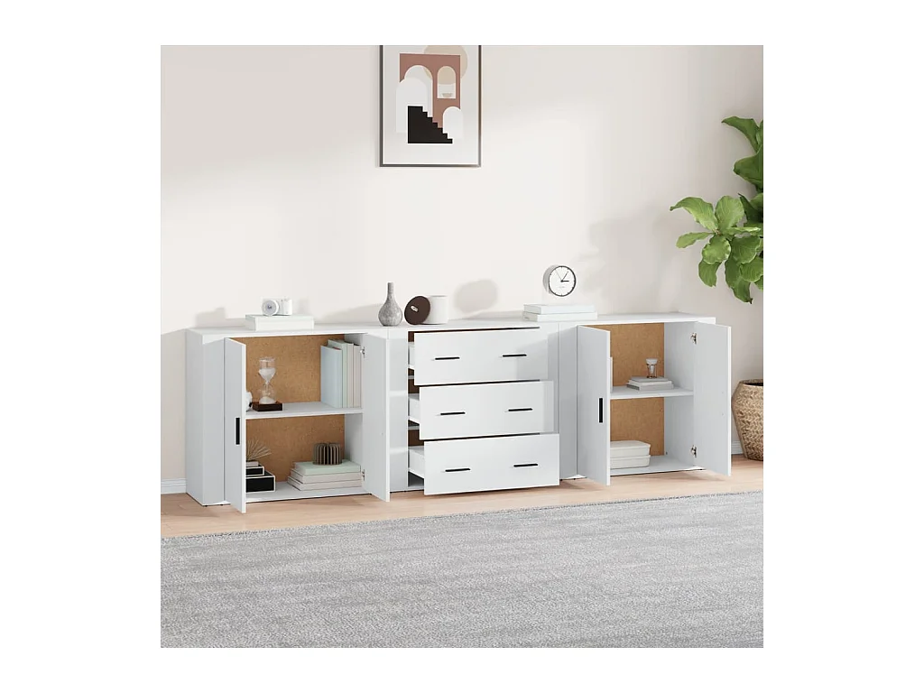 Buffets 3 pcs Blanc Bois d'ingénierie