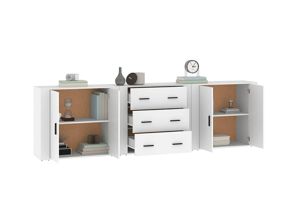 Buffets 3 pcs Blanc Bois d'ingénierie