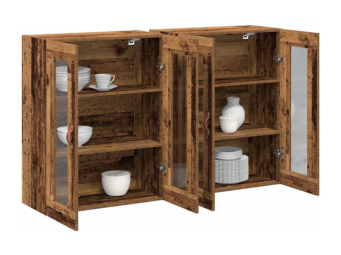 2-teilige Hängeschränke in Altholz 69,5 x 34 x 90 cm in Altholznachbildung.