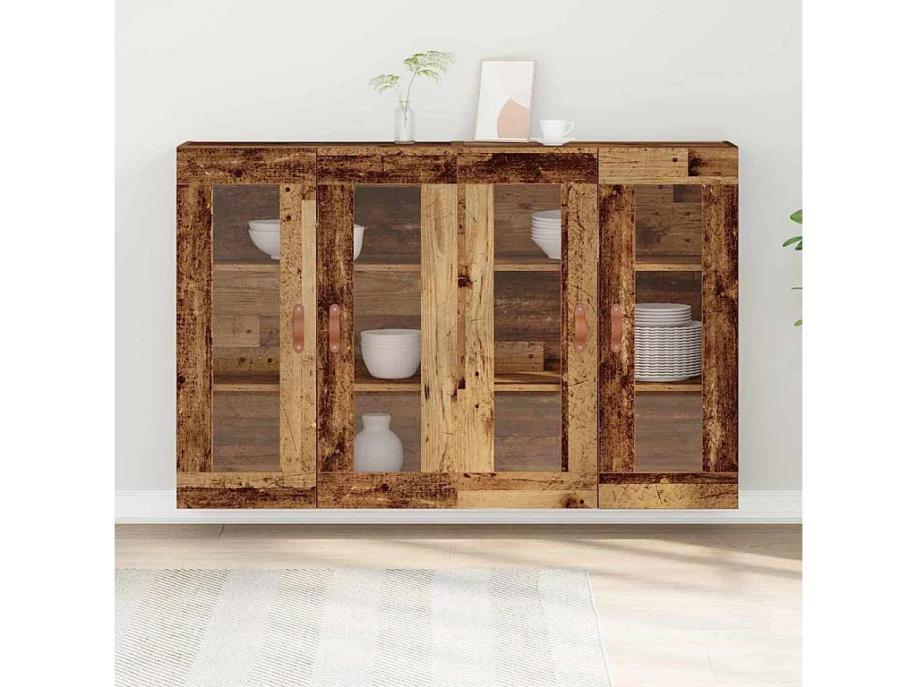 2-teilige Hängeschränke in Altholz 69,5 x 34 x 90 cm in Altholznachbildung.