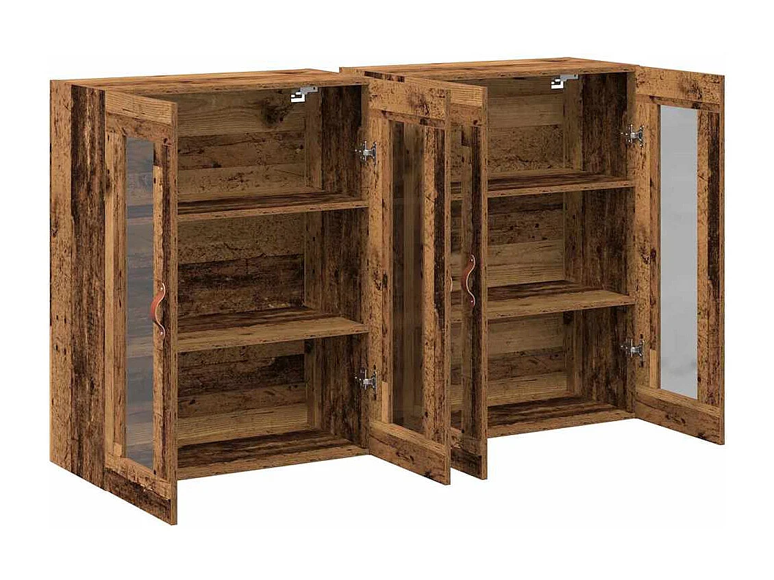 2-teilige Hängeschränke in Altholz 69,5 x 34 x 90 cm in Altholznachbildung.