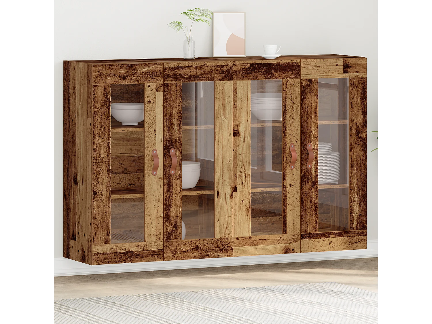 2-teilige Hängeschränke in Altholz 69,5 x 34 x 90 cm in Altholznachbildung.