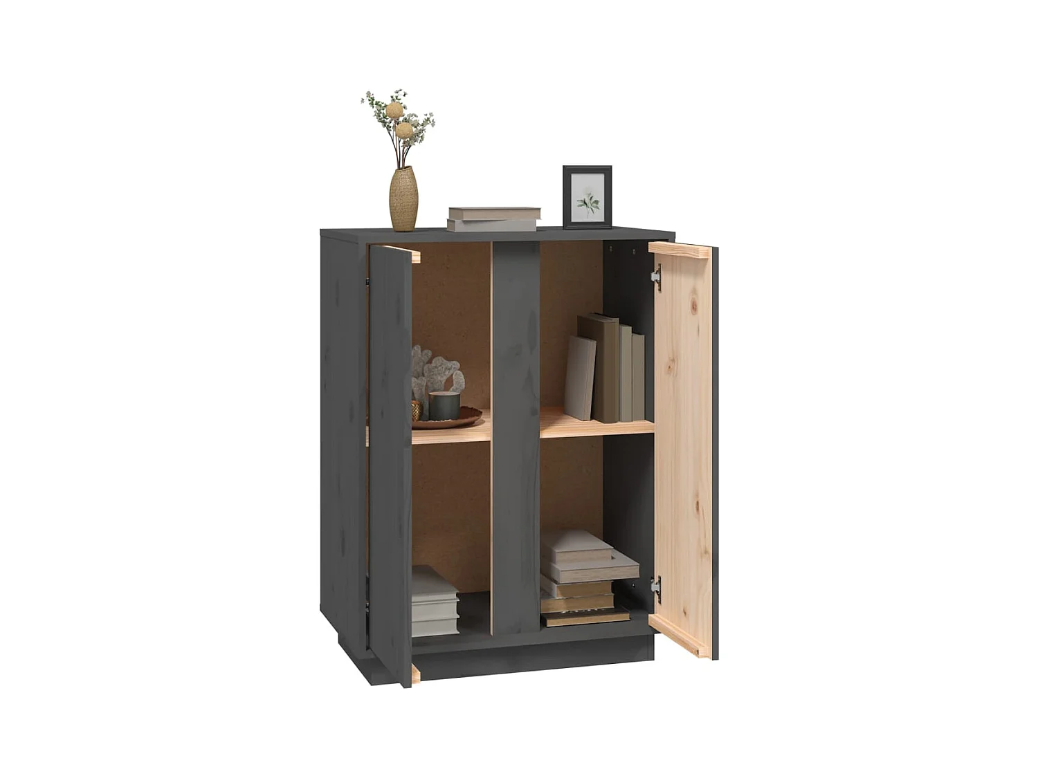 Buffet Gris 60x35x80 cm Bois massif de pin