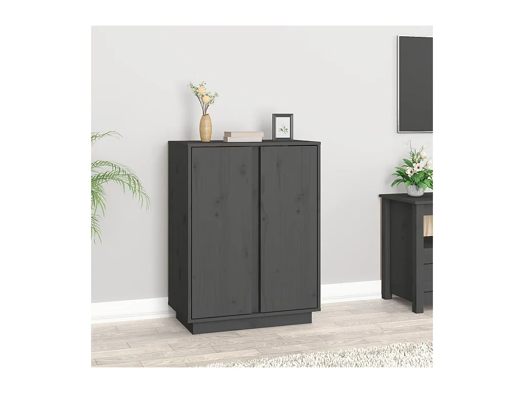 Buffet Gris 60x35x80 cm Bois massif de pin