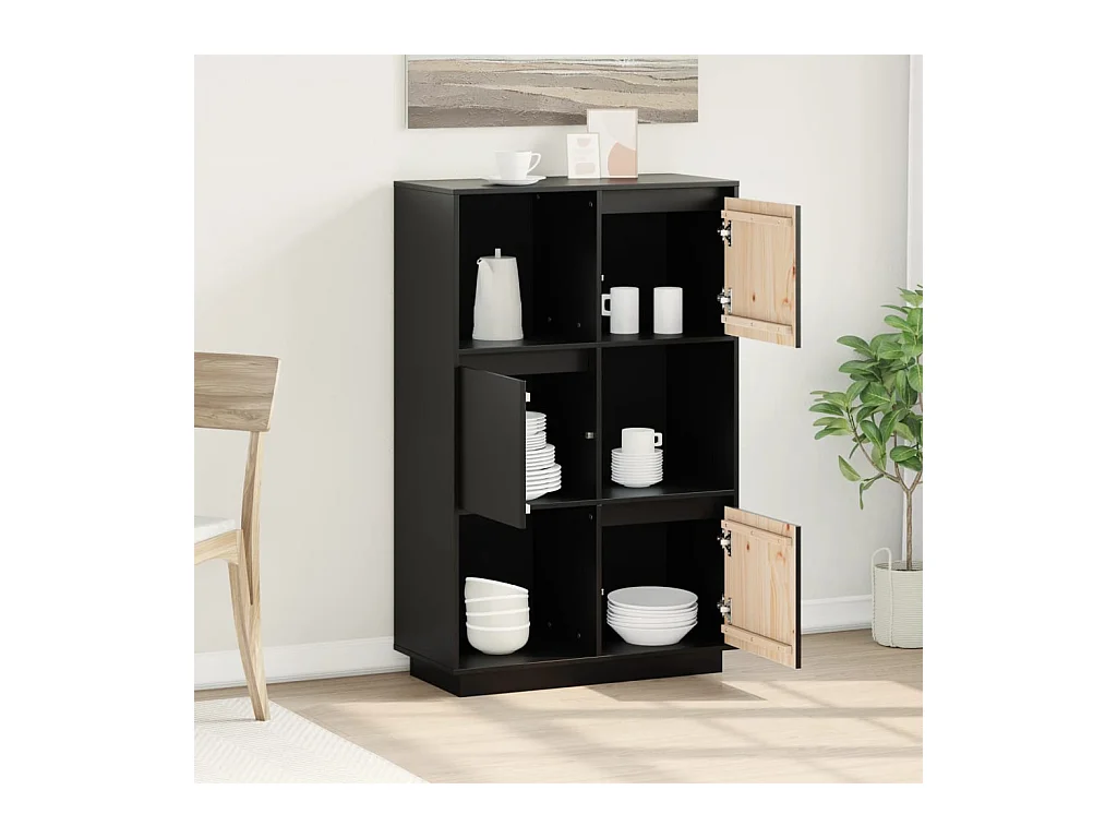 Buffet Noir 74x35x117 cm Bois massif de pin